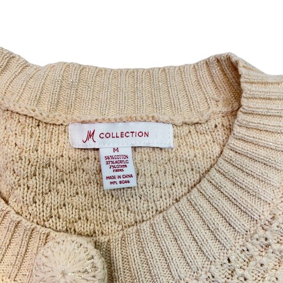 JM Collection Beige Cardigan Sweater Sz M Textured Knit  With Button Closure - Picture 3 of 10